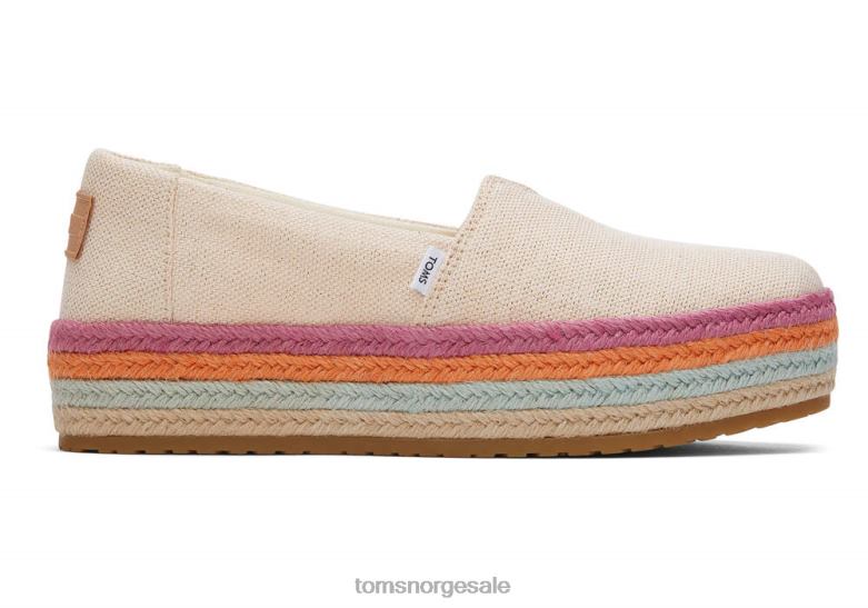 Toms kvinnervalencia plattform espadrillestøvete fersken metallisk lin sko 0V06V184