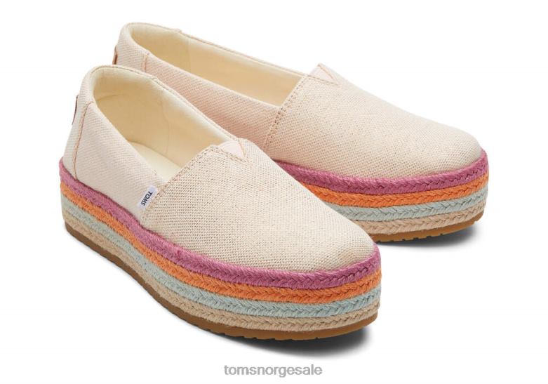 Toms kvinnervalencia plattform espadrillestøvete fersken metallisk lin sko 0V06V184